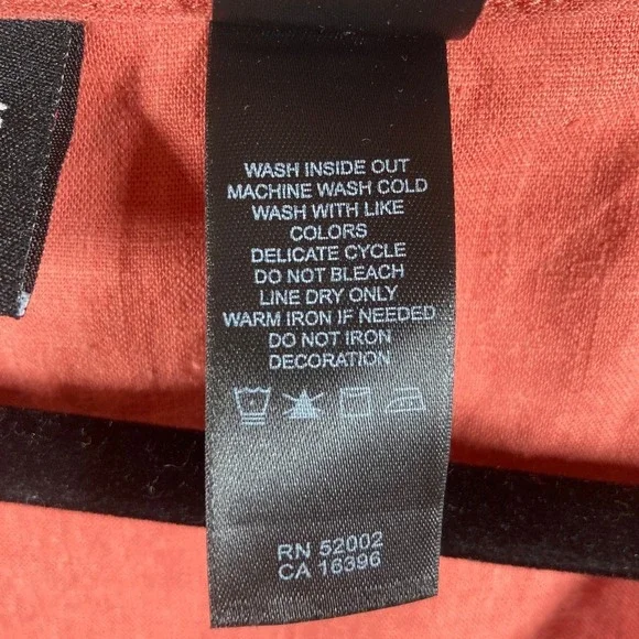 Axcess Linen Blend Top Sz 14 Terra Cotta Babydoll Beaded V-Neck Festival Western - Picture 3 of 6